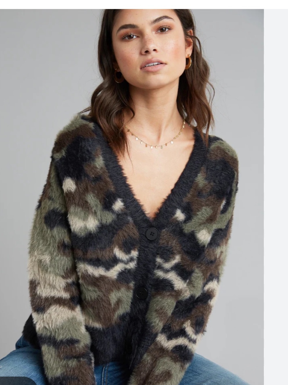 Bella Dahl Fuzzy Chic Camo Cardigan / Sweater Sz:  L